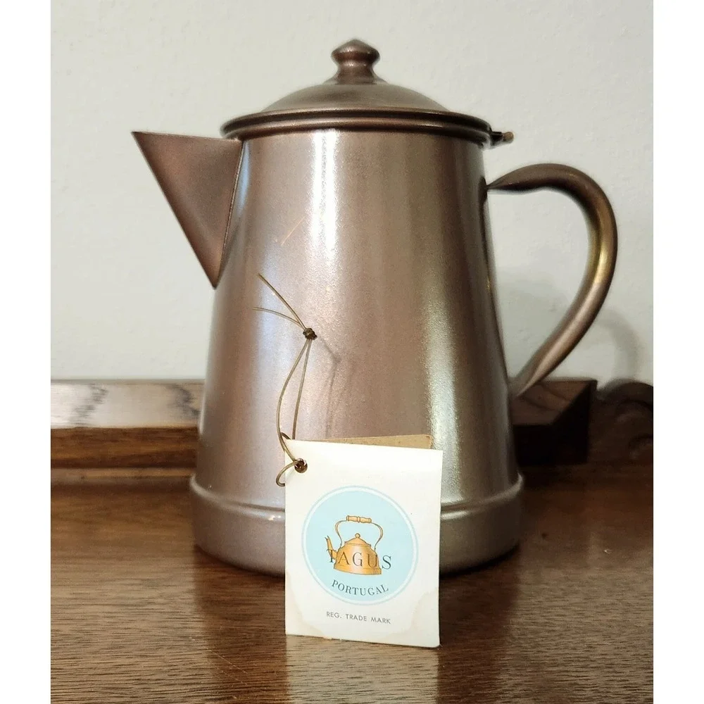 Vintage Tagus Copper Teapot Kettle R97 Hinged Lid Portugal Copperware Handle